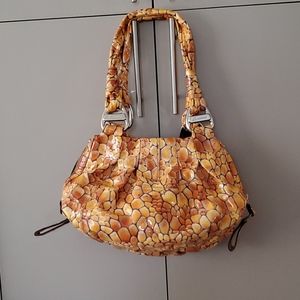 B. Makowsky patent tan shoulder bag